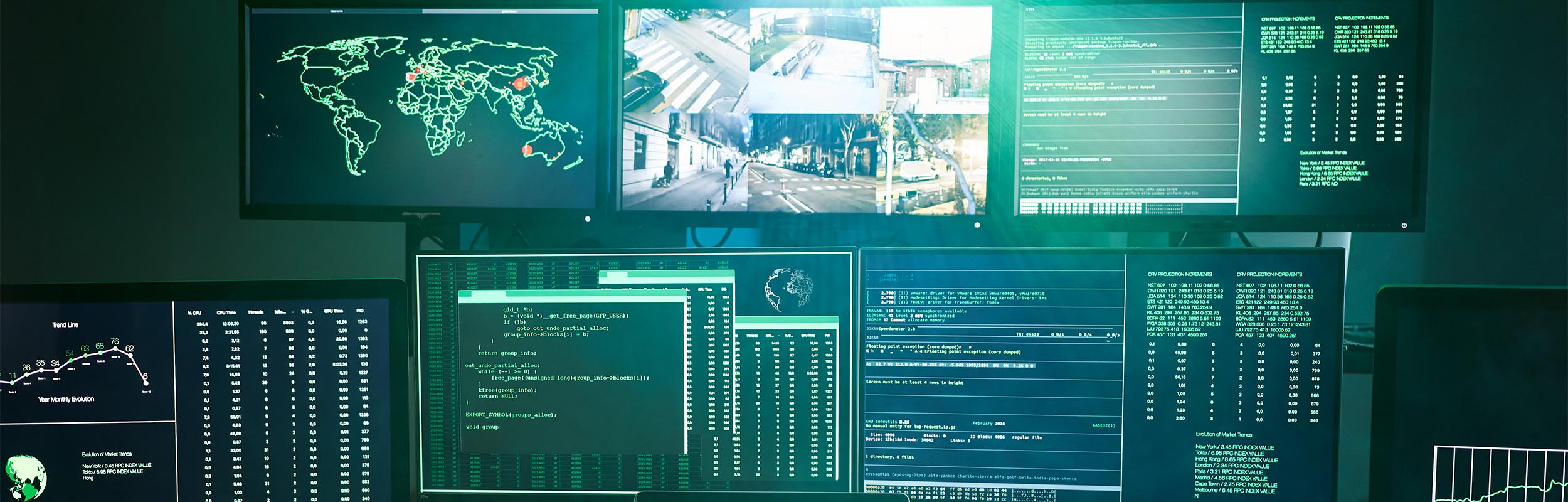 hackybara cybersecurity resources header image of several computer monitors tracking security