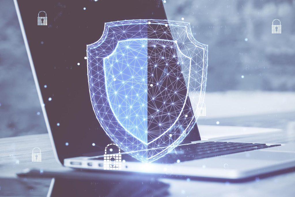 Hackybara cybersecurity [privacy] laptop-computer-with-glowing-polygonal-shield-1500